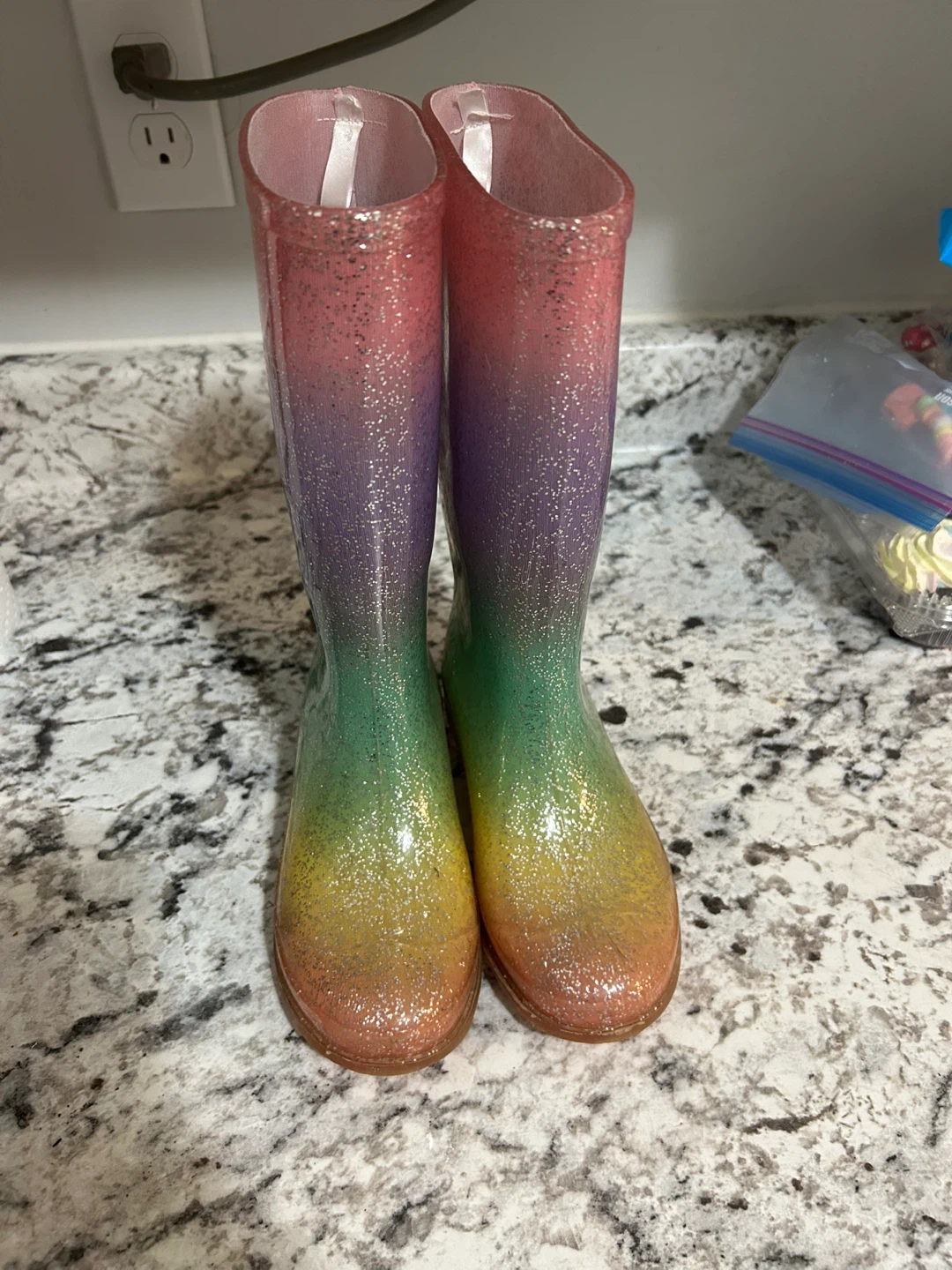 Girls Rainbow Glitter Rain Boots