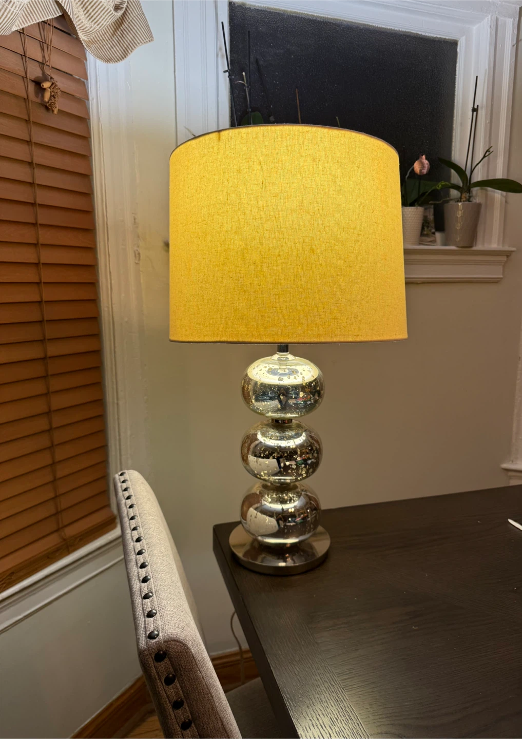 Modern Mercury Glass Table Lamp with Drum Shade