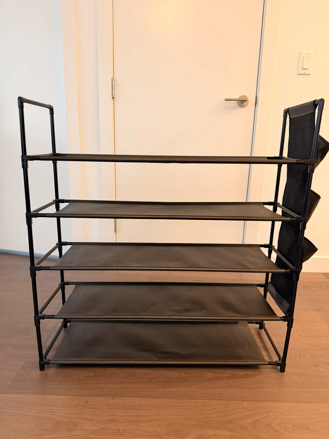 Black 5-Tier Shoe Rack with Side Pockets
