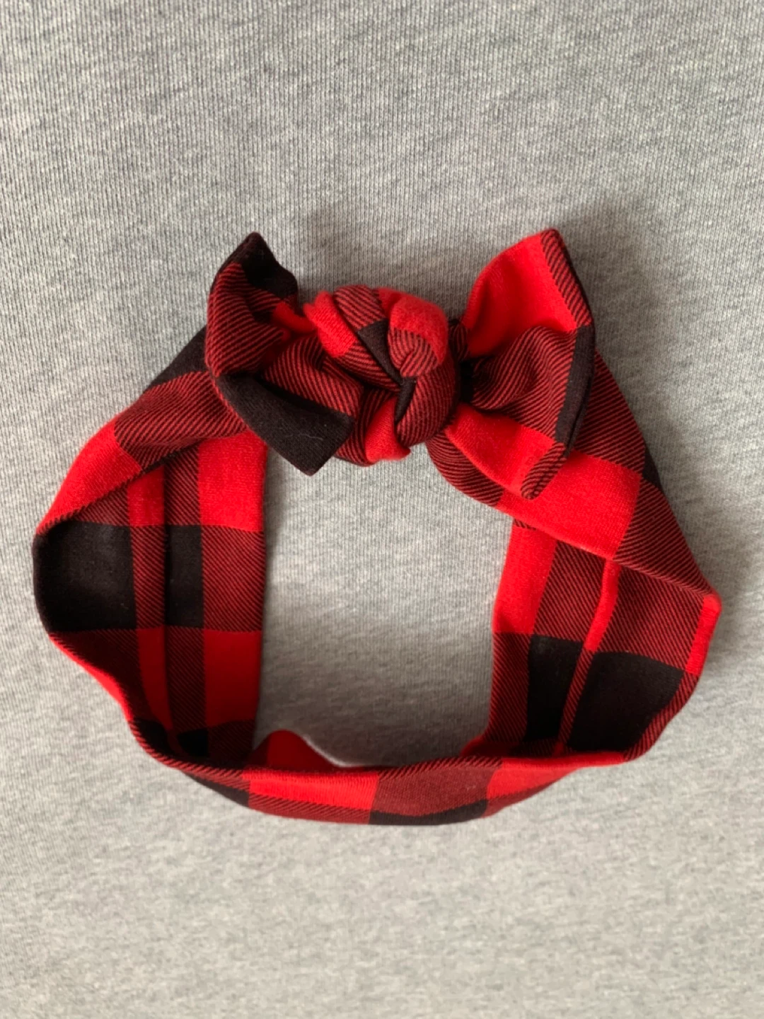 Toddler Knit Bow Headwrap - Red Buff Check