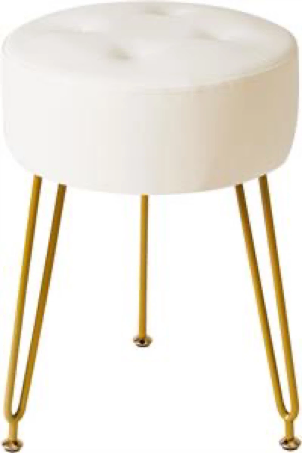 White Round Ottoman Stool with Gold Legs