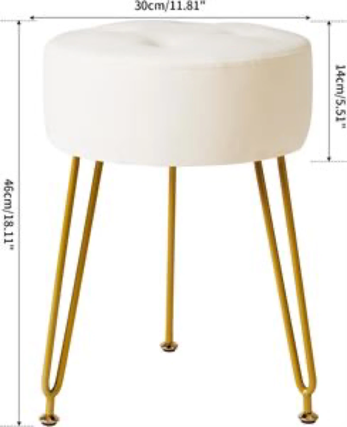 White Round Ottoman Stool with Gold Legs - photo 3
