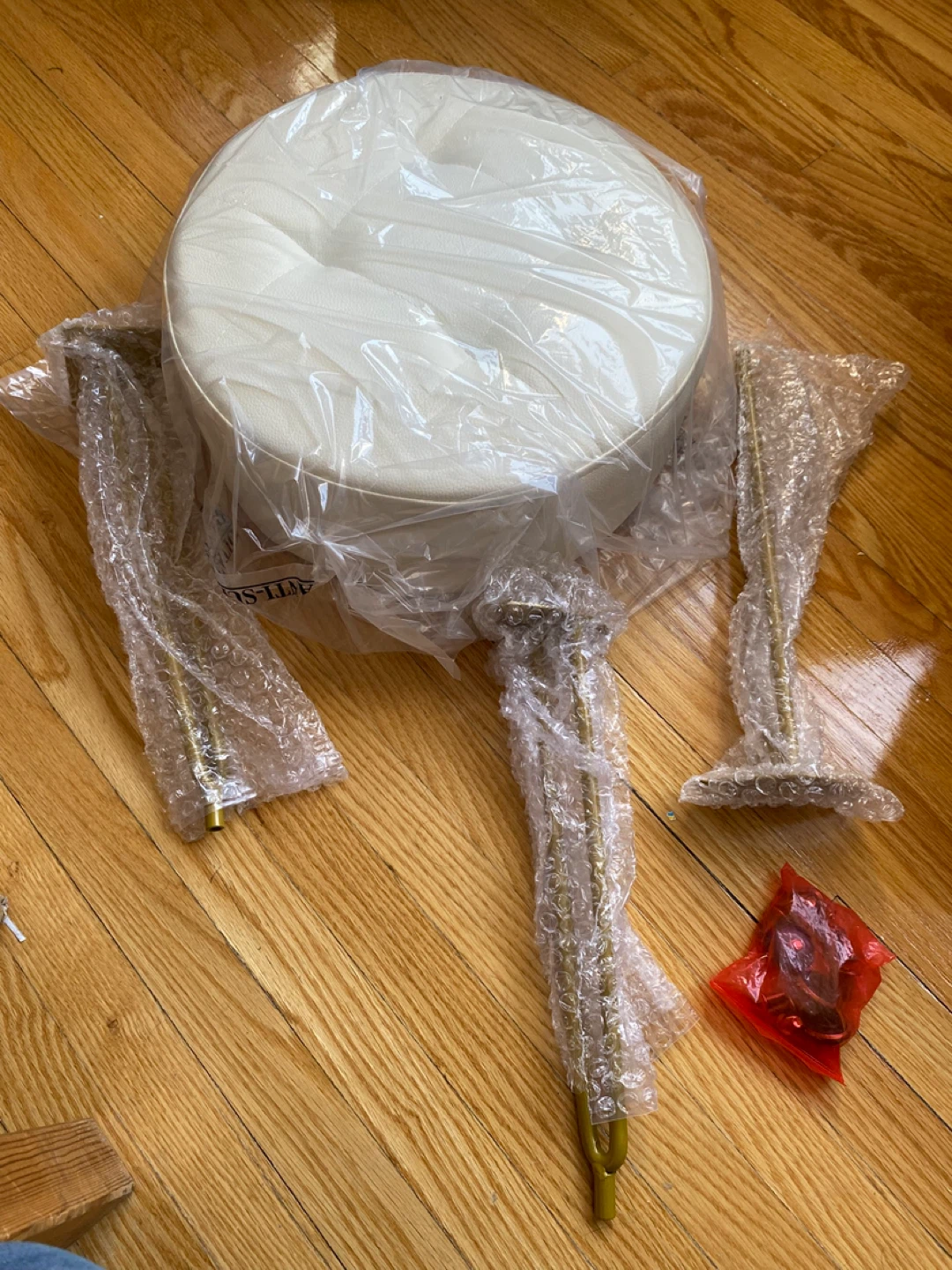 White Round Ottoman Stool with Gold Legs - photo 5