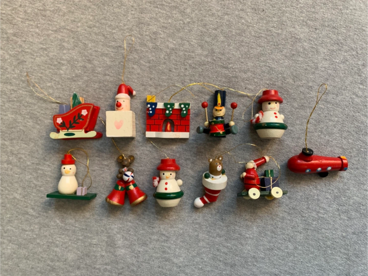 Set of Miniature Wooden Christmas Tree Ornaments
