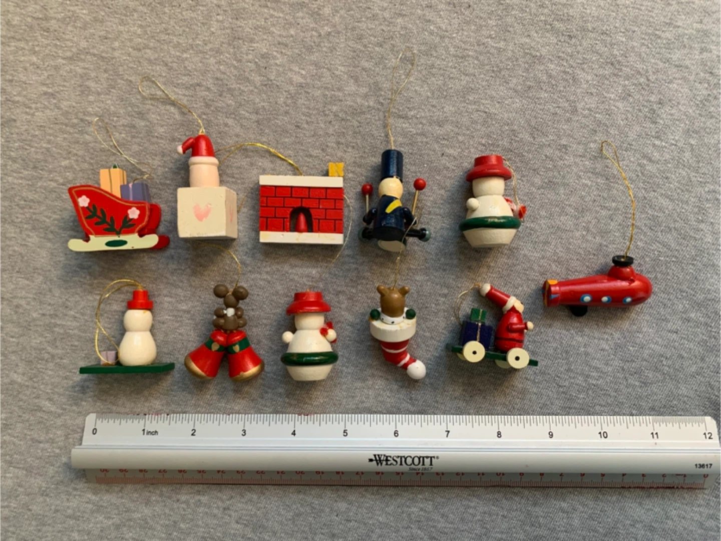 Set of Miniature Wooden Christmas Tree Ornaments - photo 2