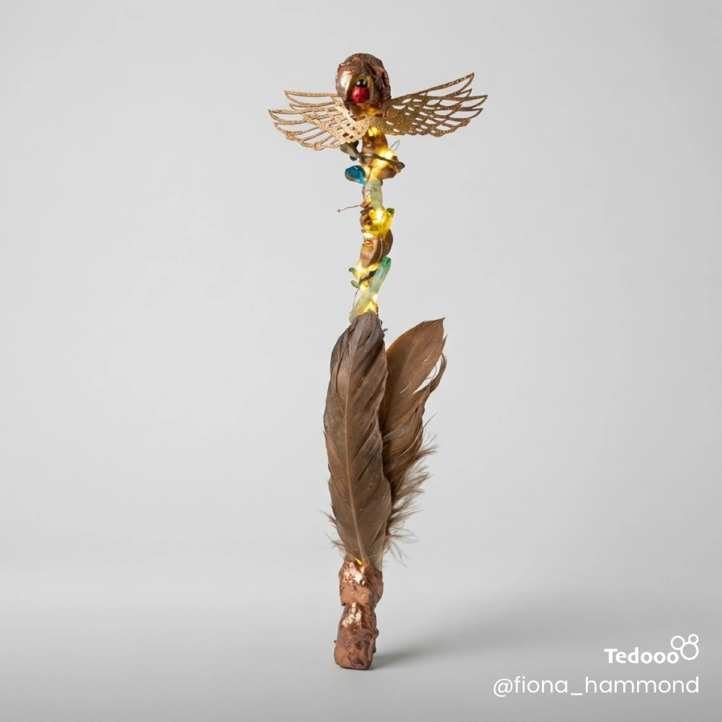 Decorative Staff with Feathers and Crystals
