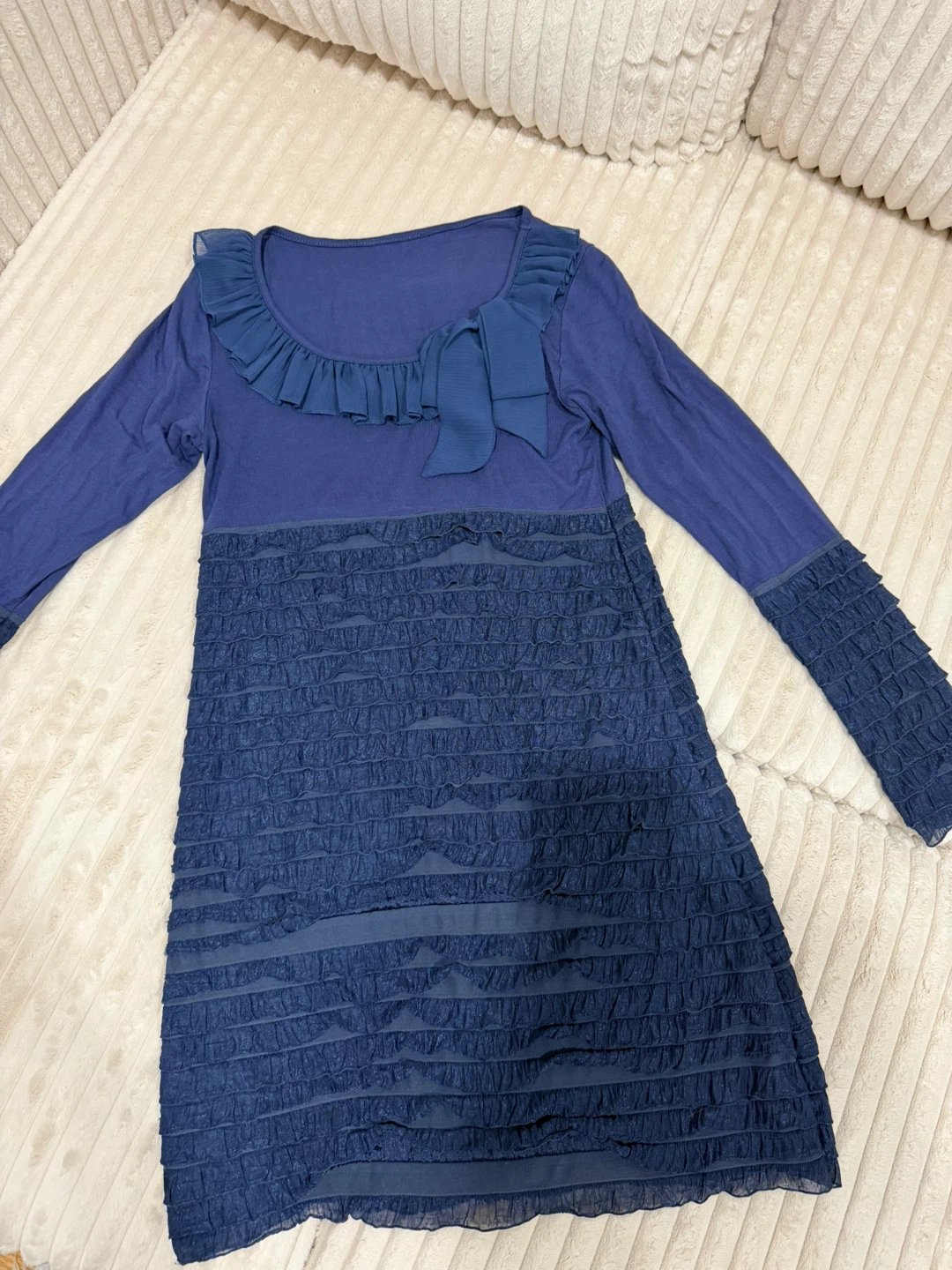Blue Ruffled Long Sleeve Dress