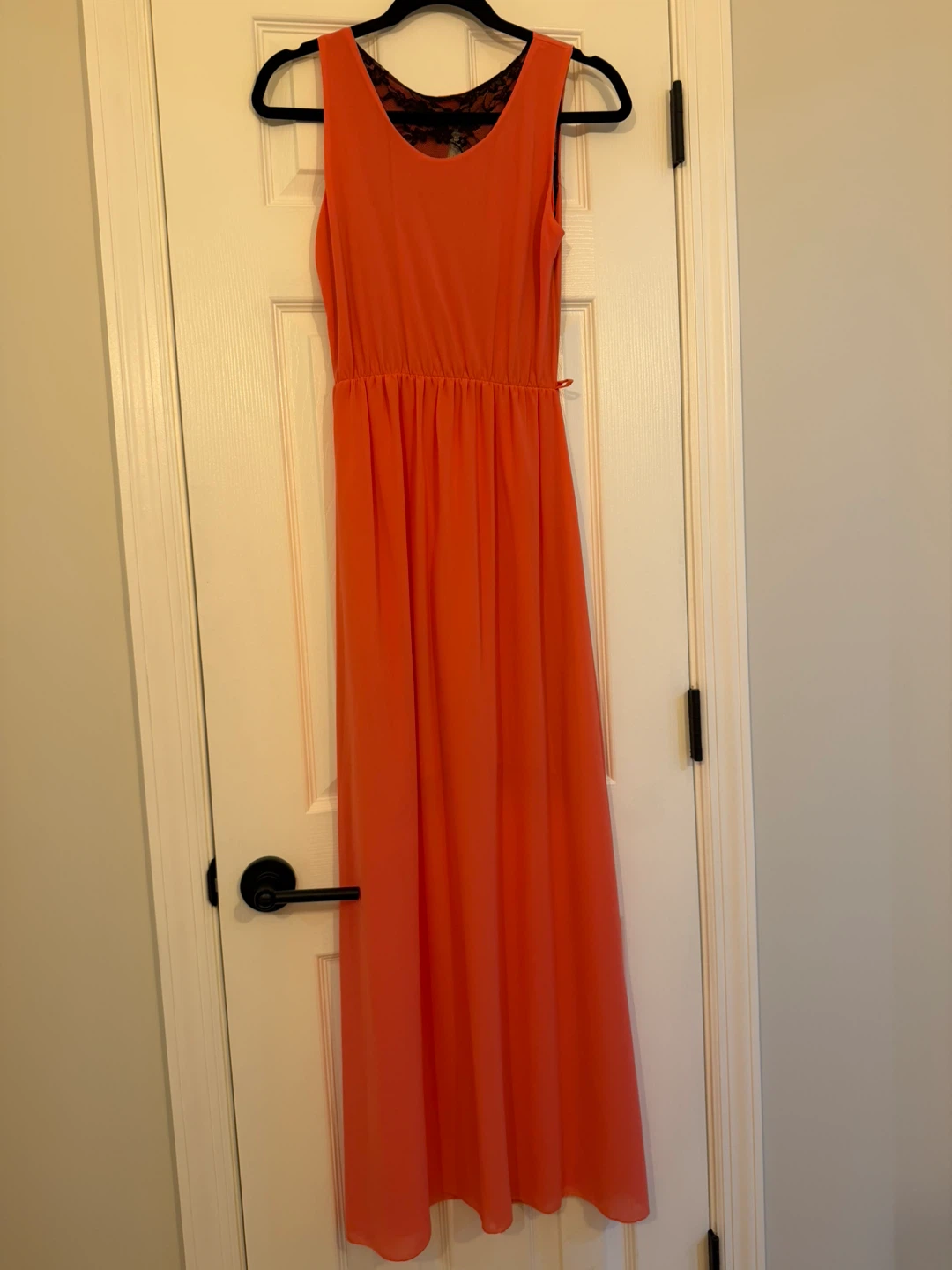 Women's Pink Maxi Dress with Black Lace Back