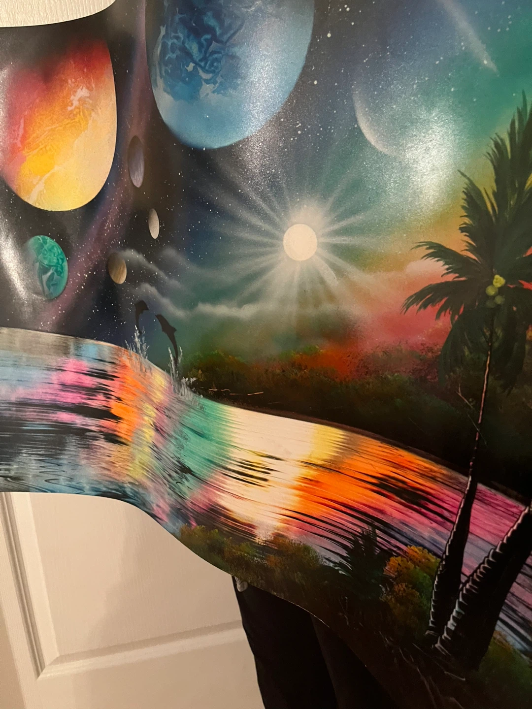 Original Spray Paint Art - Space Dolphins Paradise Landscape - photo 2