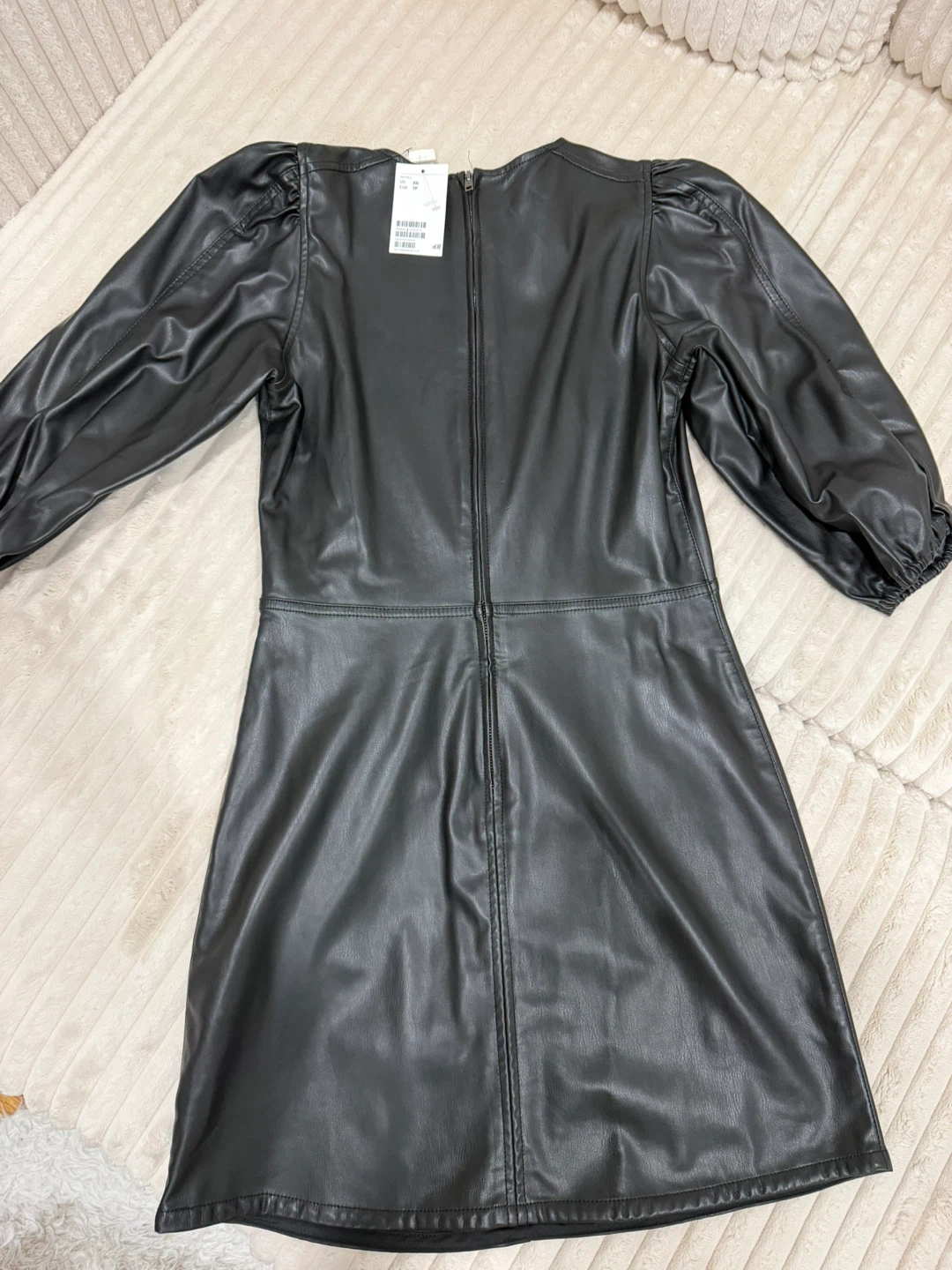 H&M Black Faux Leather Puff Sleeve Dress - photo 2