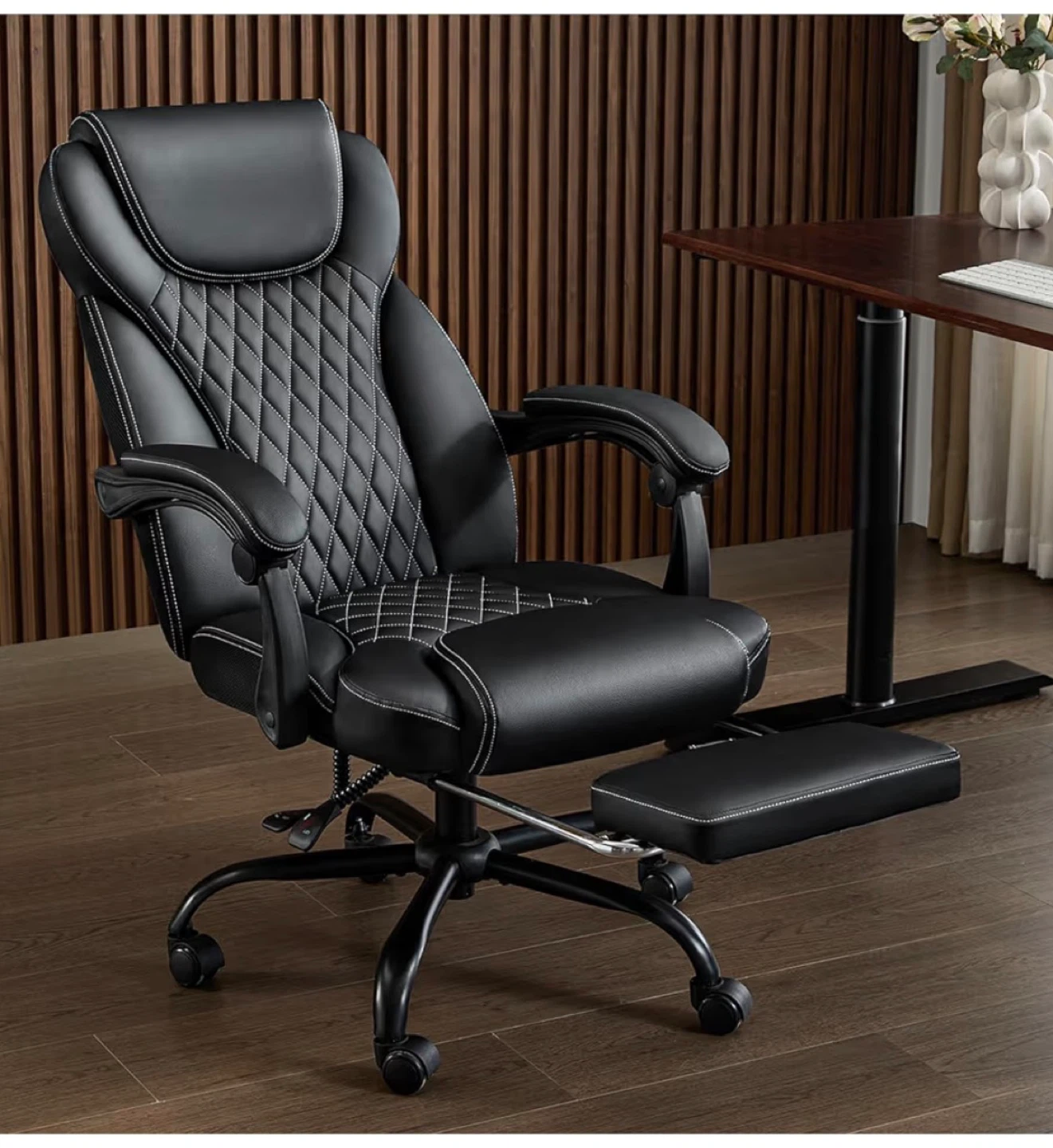 Black Ergonomic Office Chair with White Stitching - photo 3