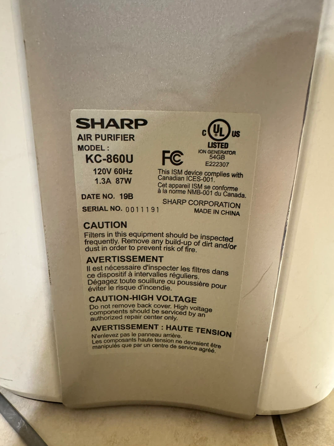 Sharp Air HEPA Purifier KC-860U with Humidifier - photo 3