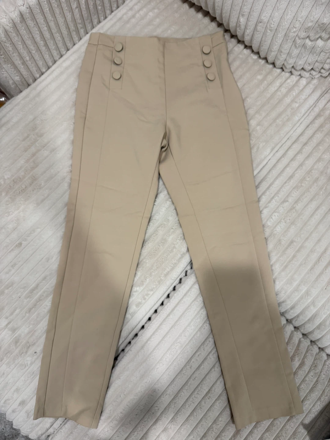 Women's Tan Button Detail Slim Leg Pants