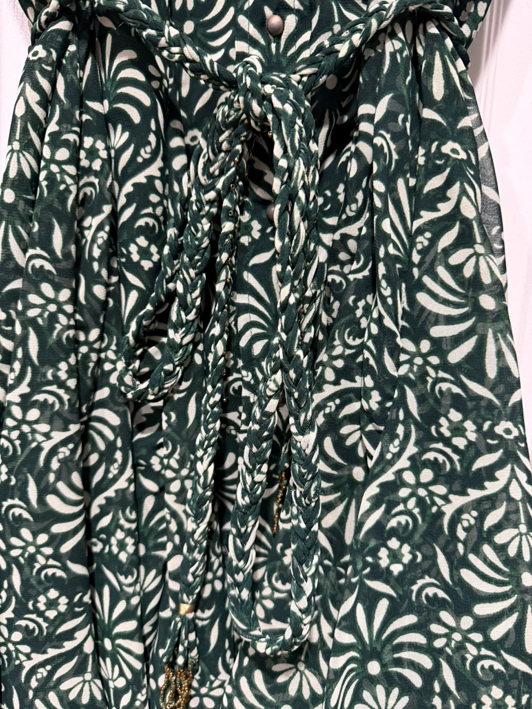 Zara Women's Green Floral Print Long Sleeve Belted Dress Size M - photo 4