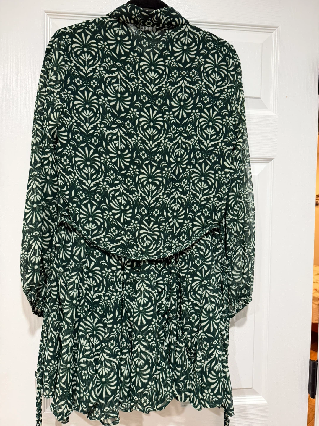 Zara Women's Green Floral Print Long Sleeve Belted Dress Size M - photo 2