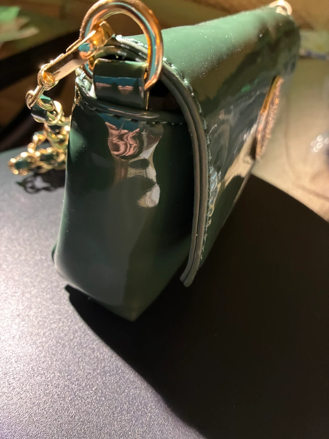 Valentino Orlandi Green Patent Leather Chain Crossbody Bag - photo 3