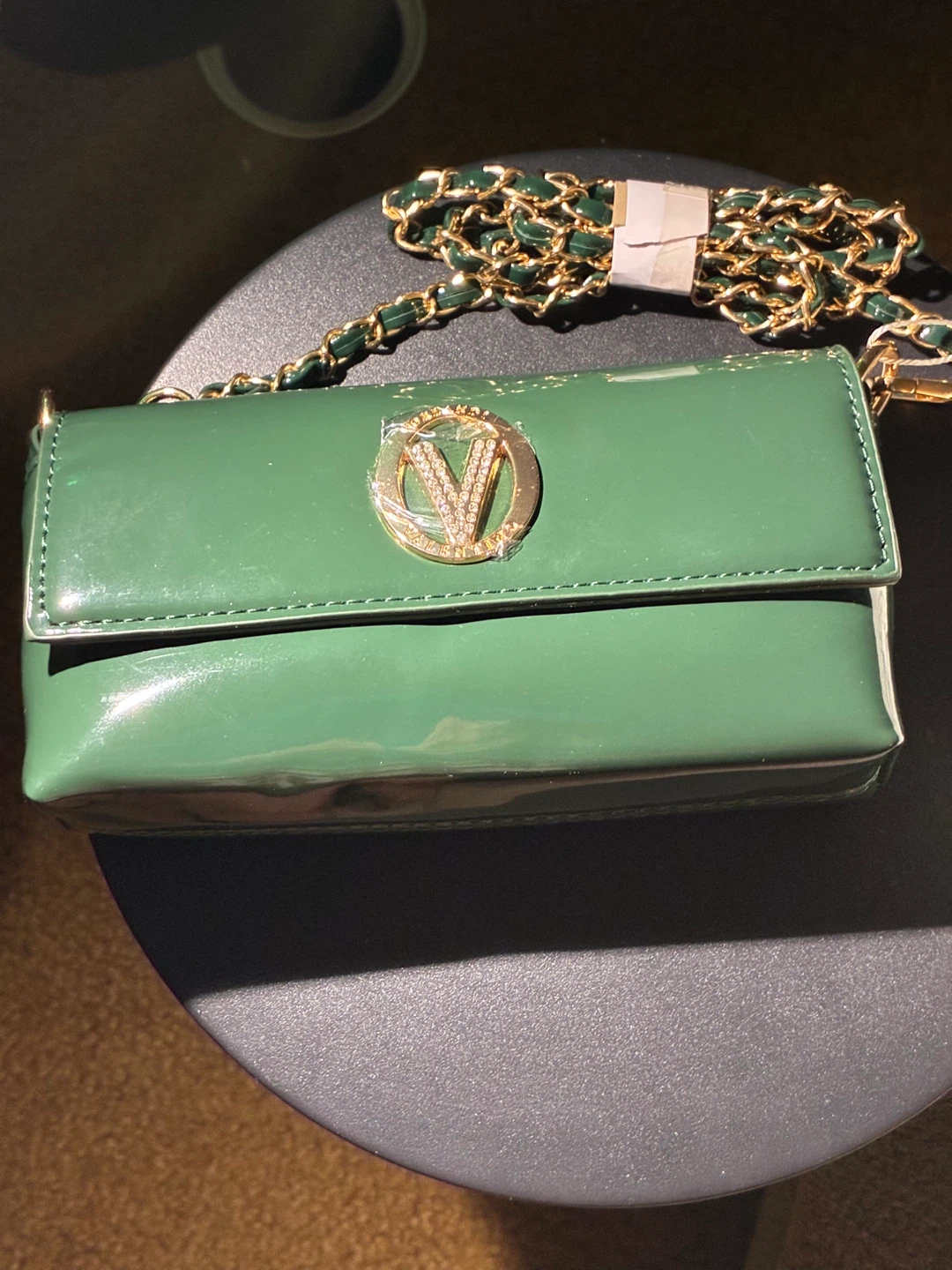 Valentino Orlandi Green Patent Leather Chain Crossbody Bag