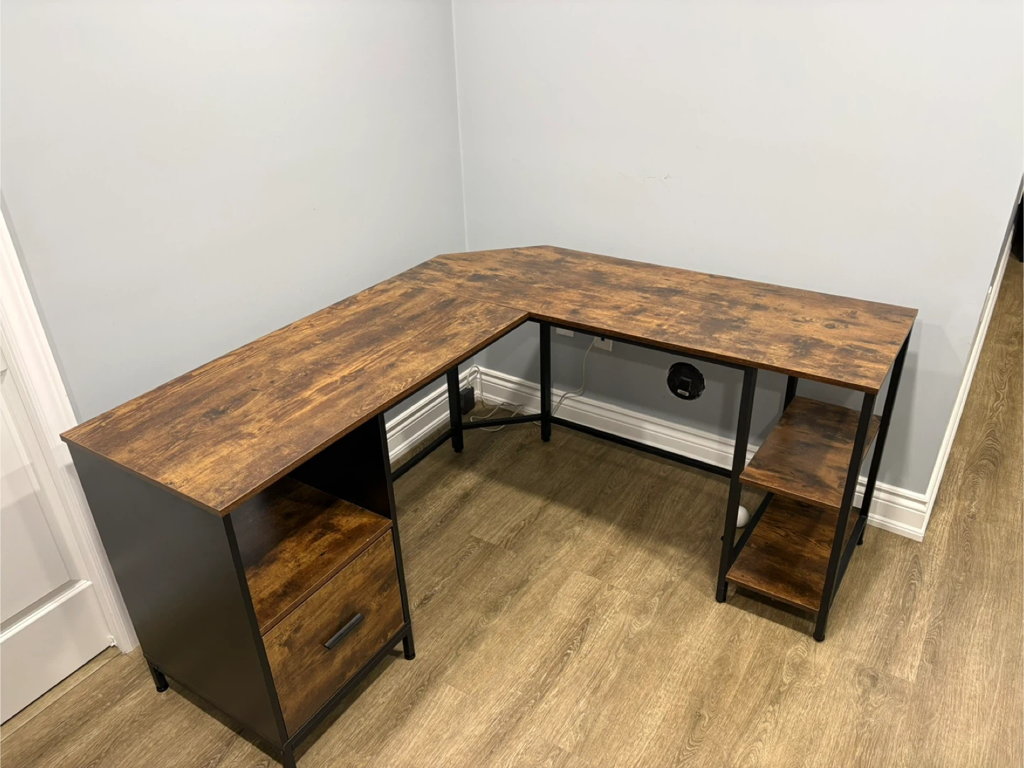 L-Shaped Desk with Drawer and Shelves - photo 2