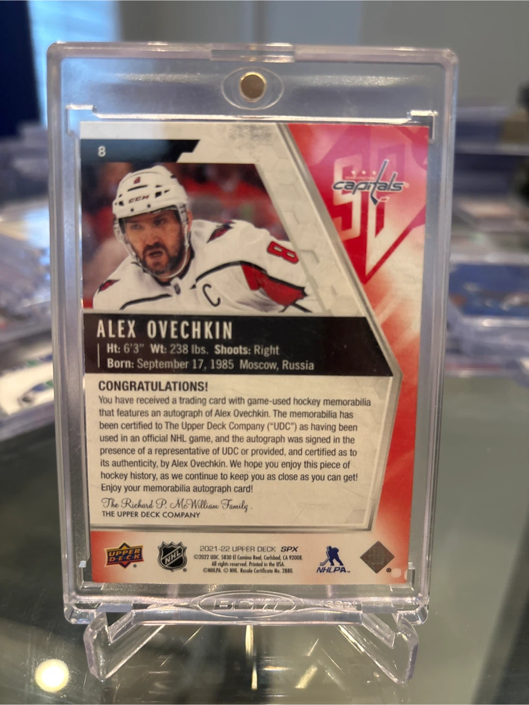 2021-22 Alex Ovechkin SPx Patch/Auto. 1/5 Population: 0 - photo 3