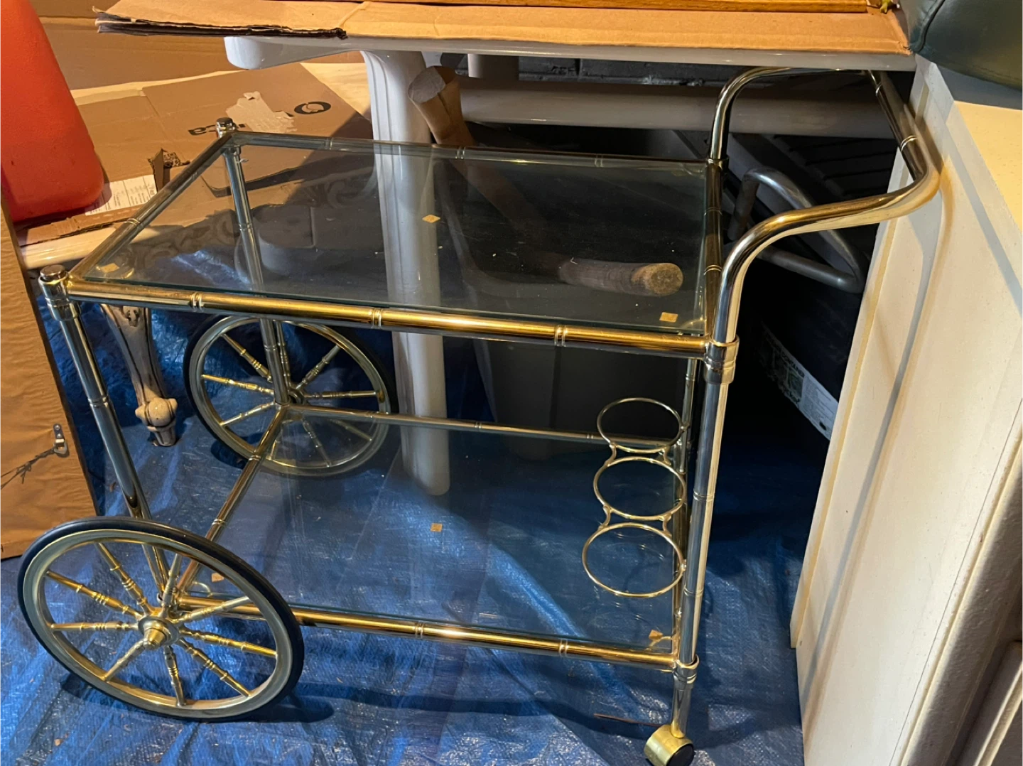 Glass and Gold Bar Cart with Wine Glass Holders