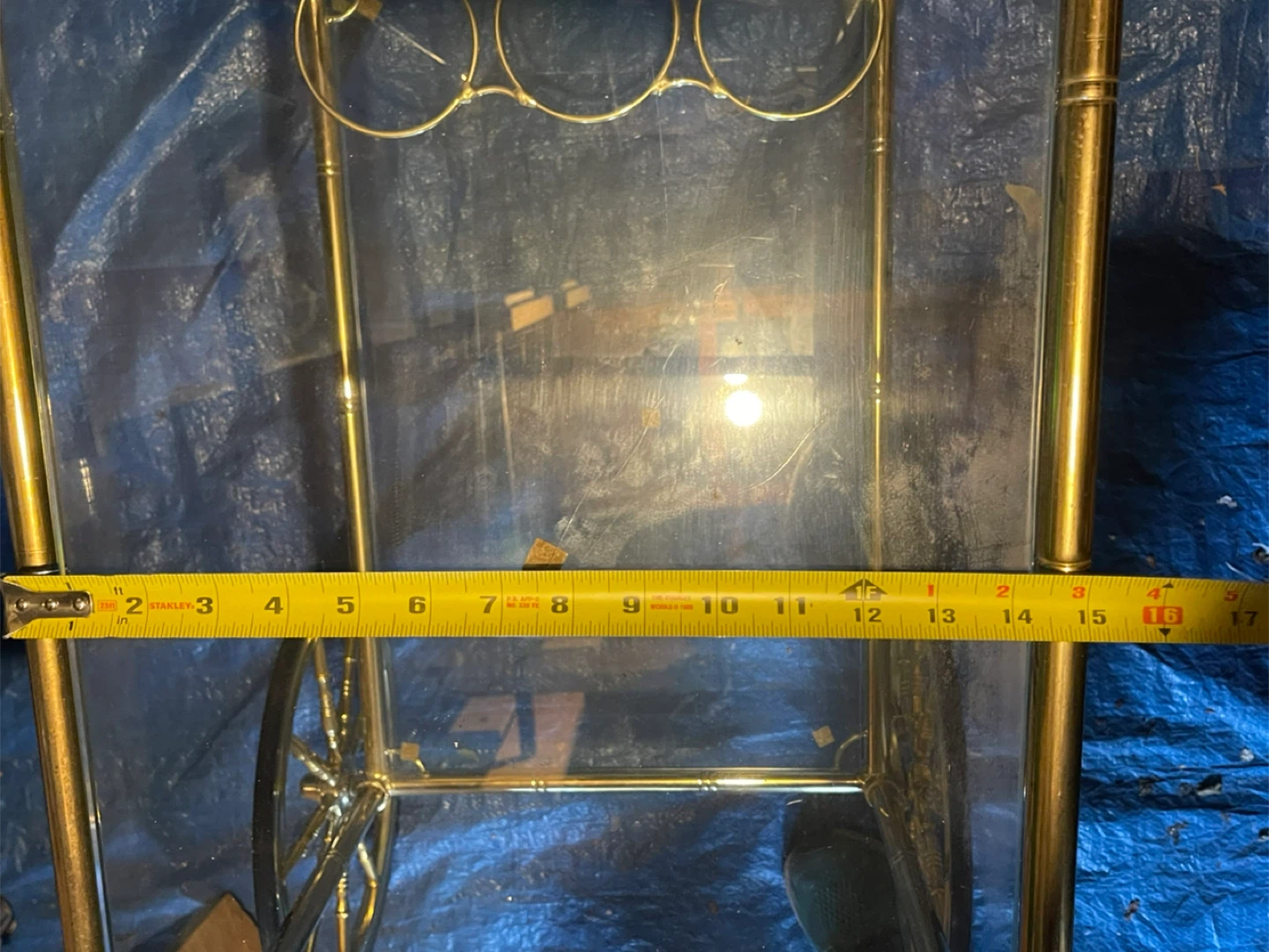 Glass and Gold Bar Cart with Wine Glass Holders - photo 4