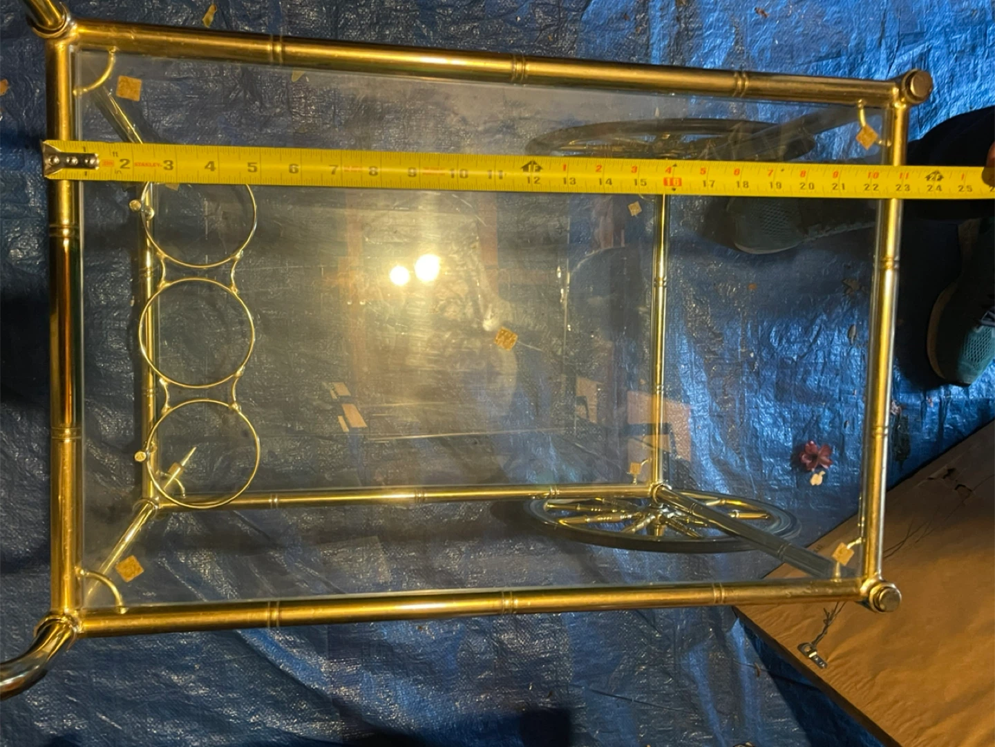 Glass and Gold Bar Cart with Wine Glass Holders - photo 3