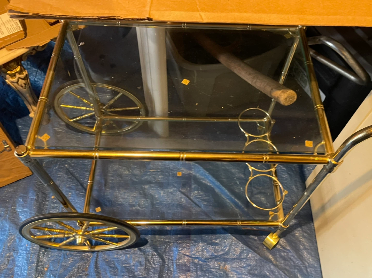 Glass and Gold Bar Cart with Wine Glass Holders - photo 2