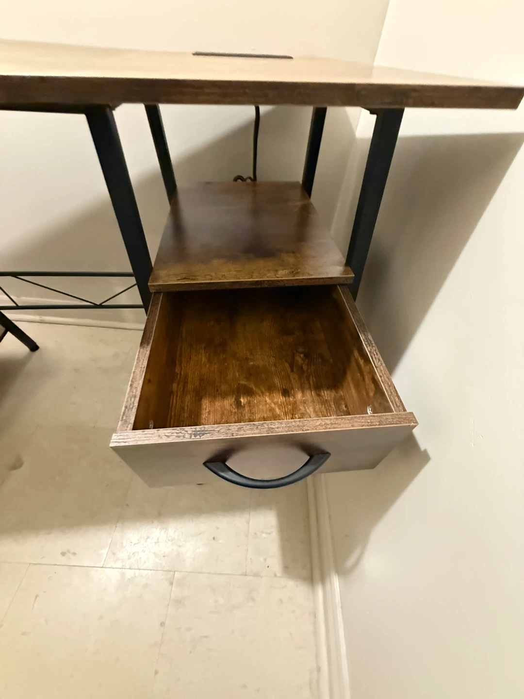 Rustic Wood Grain Desk with Built-in Power Outlet - photo 3