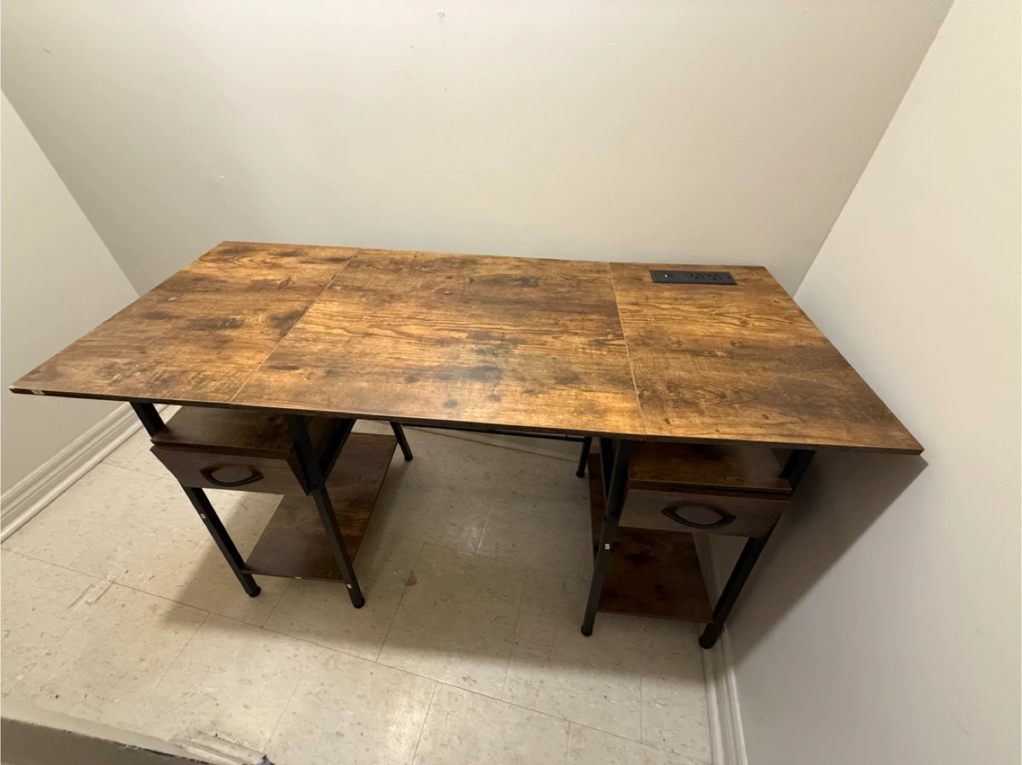 Rustic Wood Grain Desk with Built-in Power Outlet - photo 5
