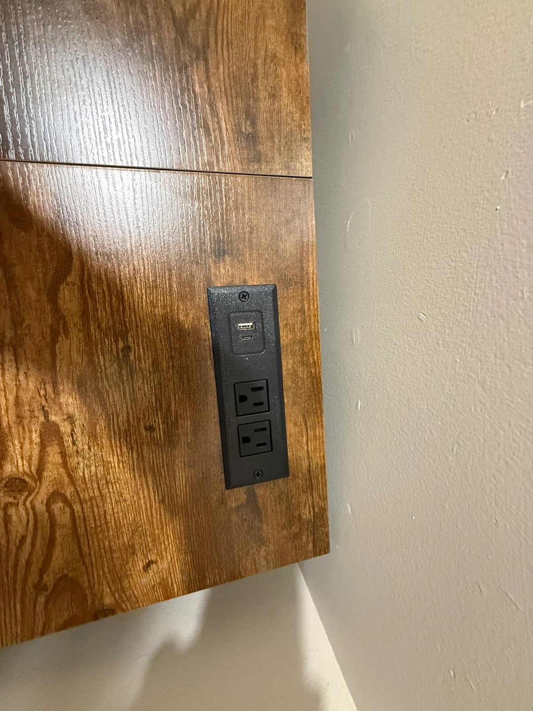Rustic Wood Grain Desk with Built-in Power Outlet - photo 4