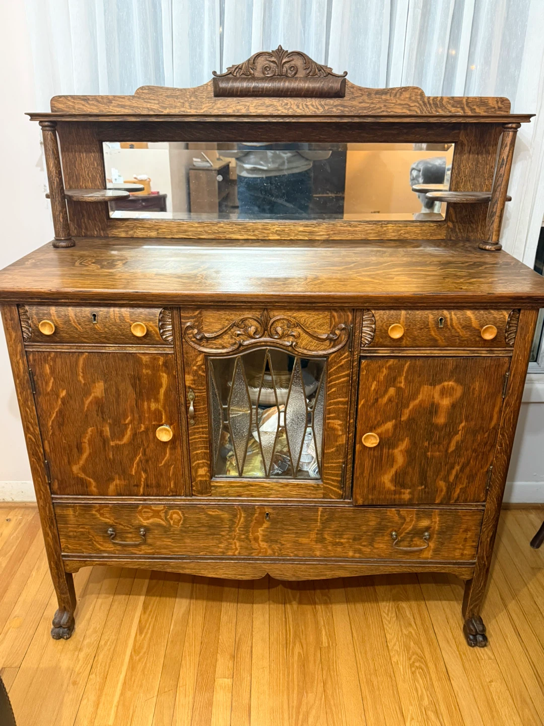 Antique Oak Buffet with Mirror