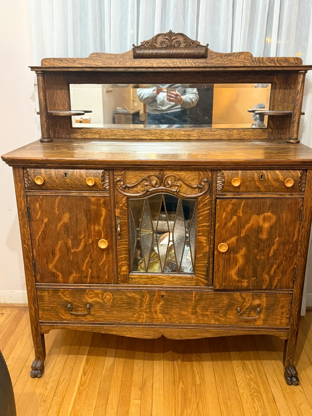 Antique Oak Buffet with Mirror - photo 2