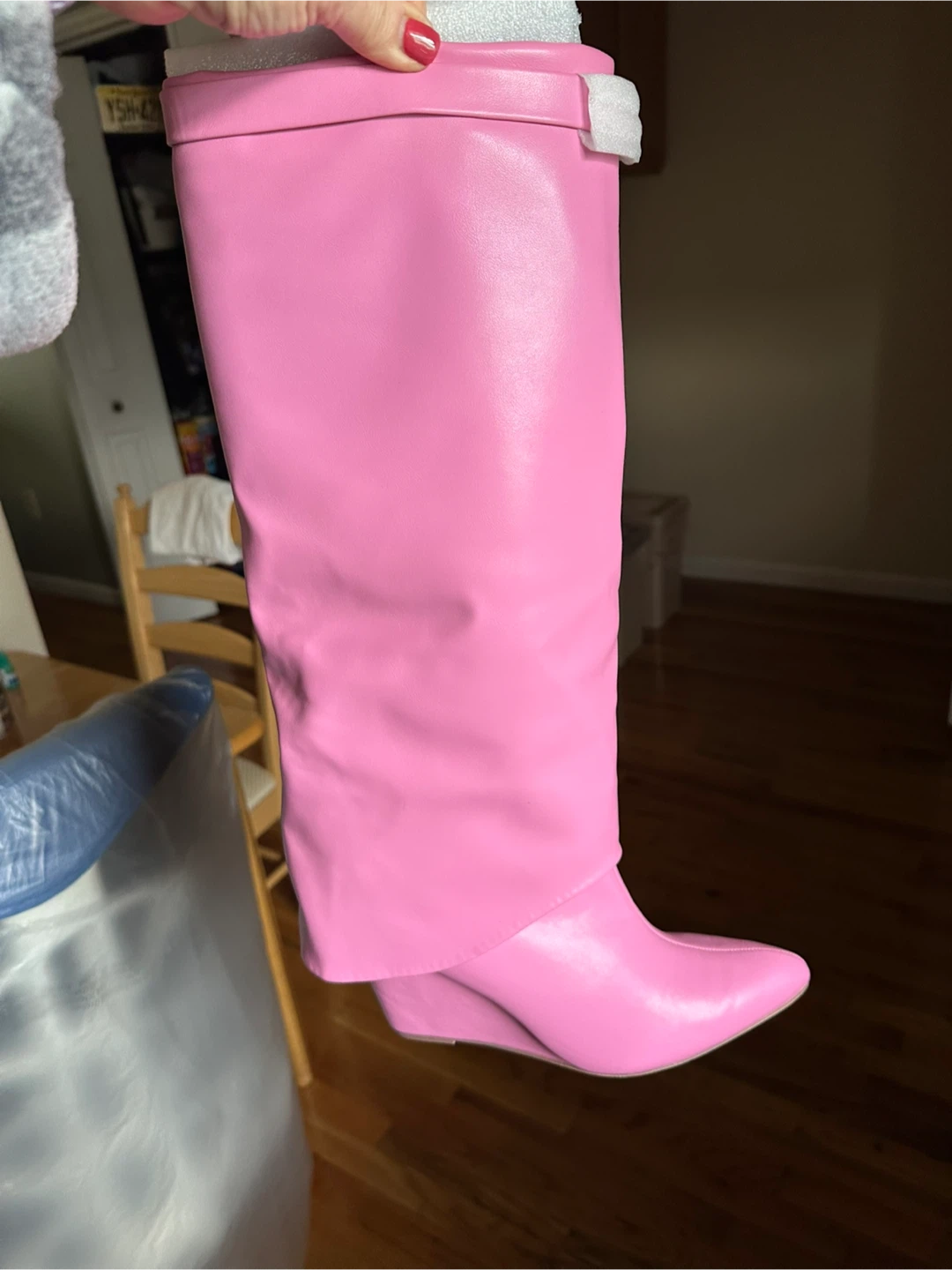 Pink Faux Leather Knee-High Boots - photo 2