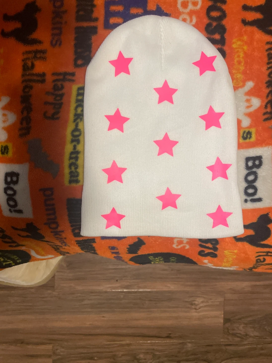 White Beanie with Pink Stars