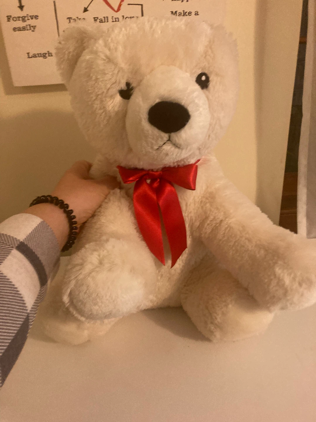 Cream Teddy Bear with Red Bow - photo 2