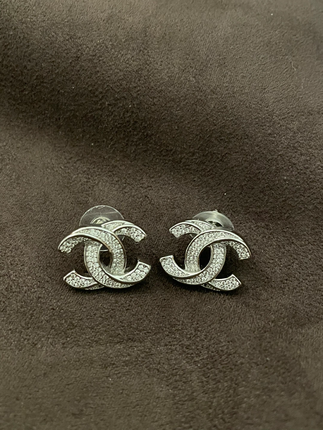 Chanel CC Stud Earrings with Rhinestones