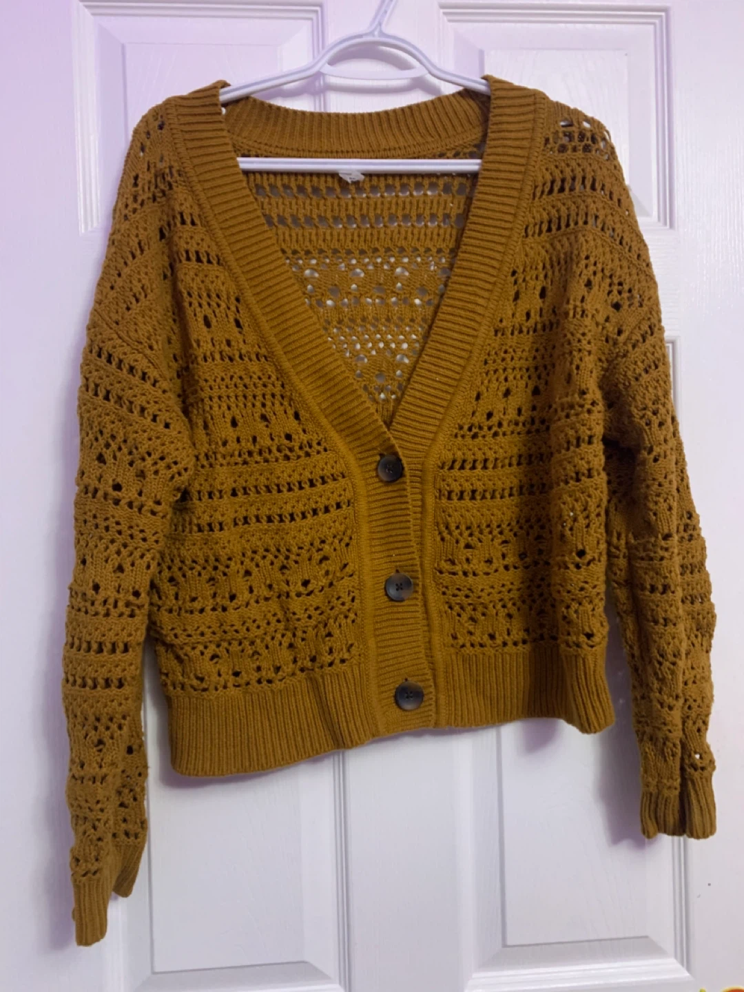 Old Navy Women's Mustard Yellow Crochet Cardigan Sweater Size M