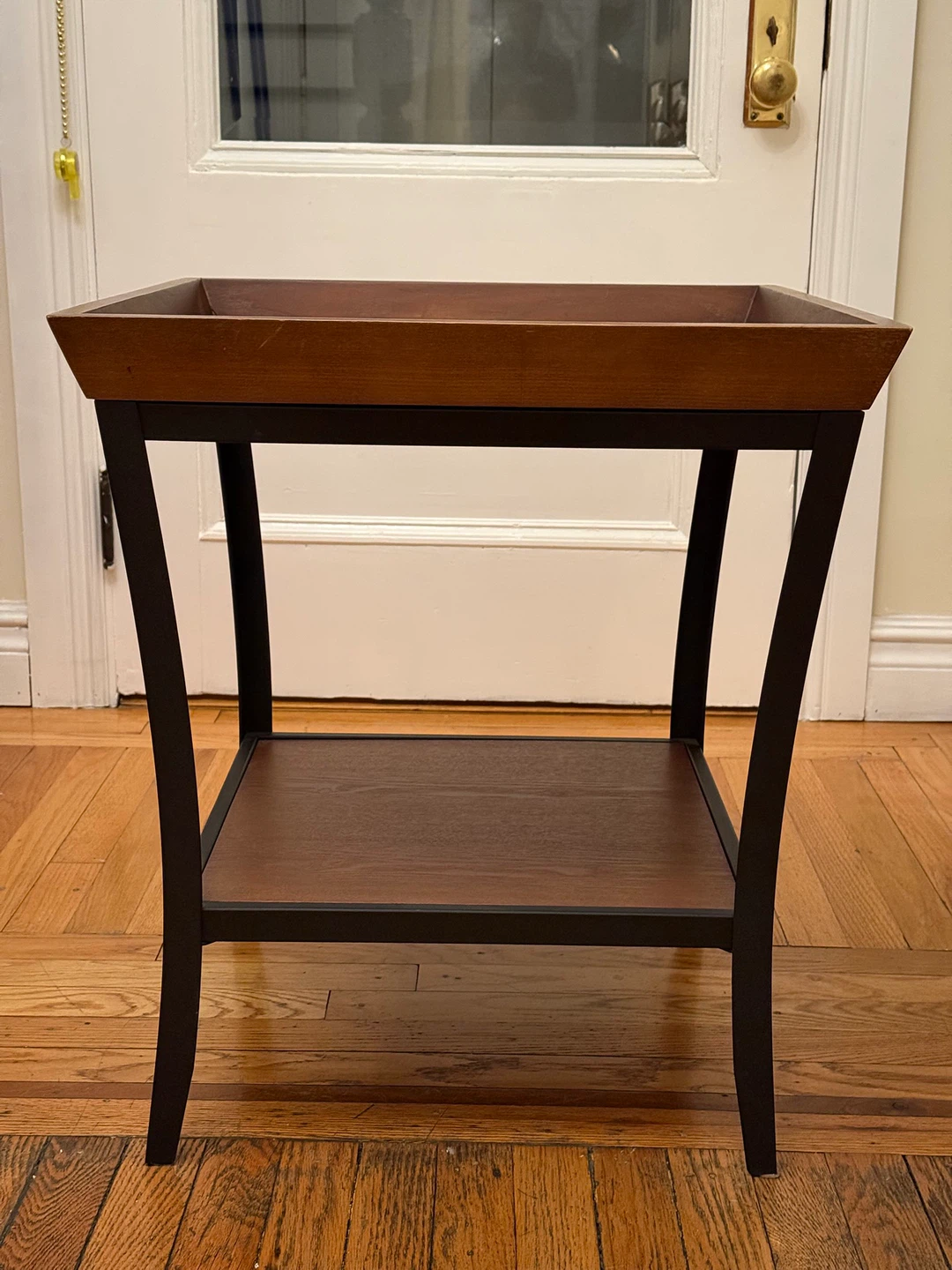 Wooden Tray Top Side Table with Shelf - photo 2