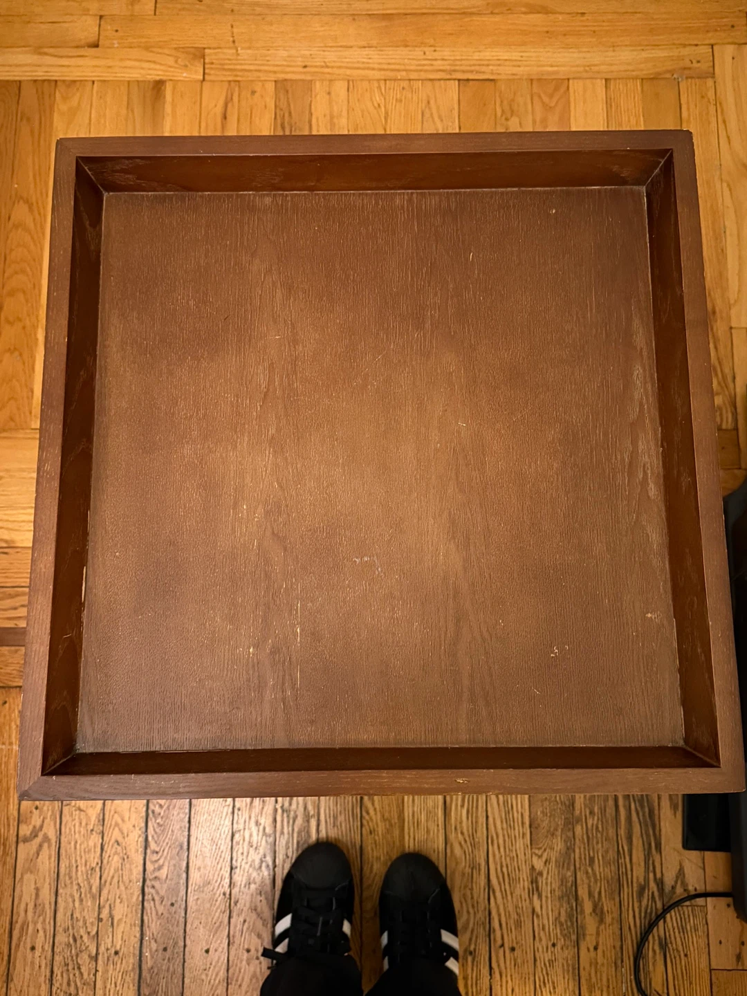 Wooden Tray Top Side Table with Shelf