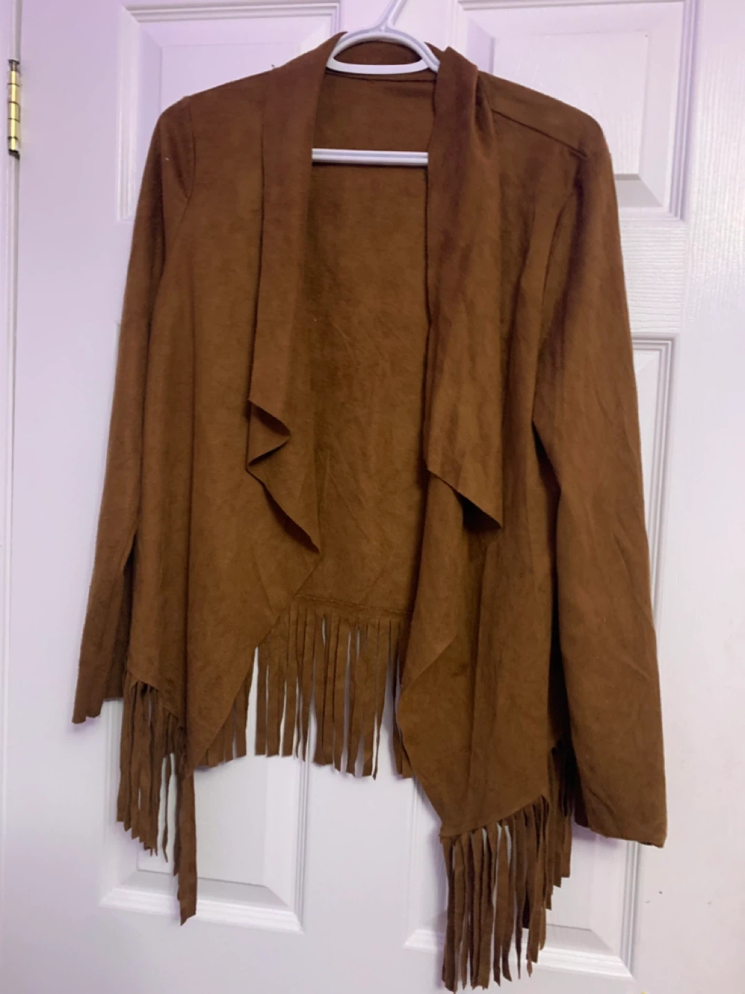 SHEIN Faux Suede Fringe Jacket and Leopard Print Pleated Skirt - photo 4