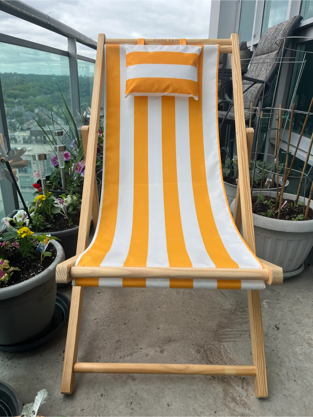 Pure Leaf Deck Chair Pair with Pillow - Orange & White Stripes - photo 5