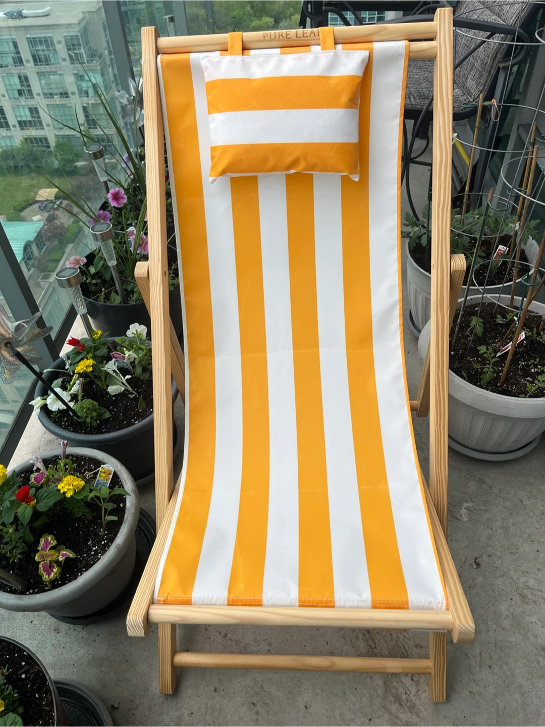 Pure Leaf Deck Chair Pair with Pillow - Orange & White Stripes - photo 3