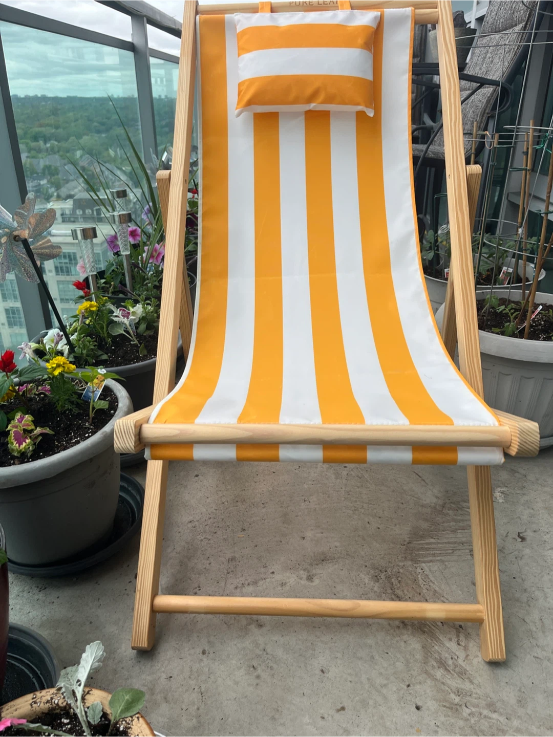 Pure Leaf Deck Chair Pair with Pillow - Orange & White Stripes - photo 4
