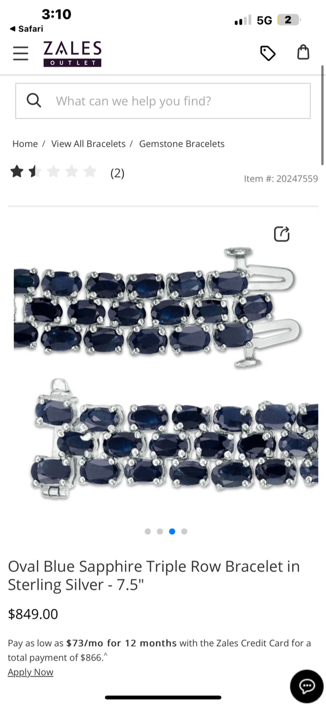 925  Blue Sapphire Triple Row Bracelet in Sterling Silver - 7.5" - photo 4