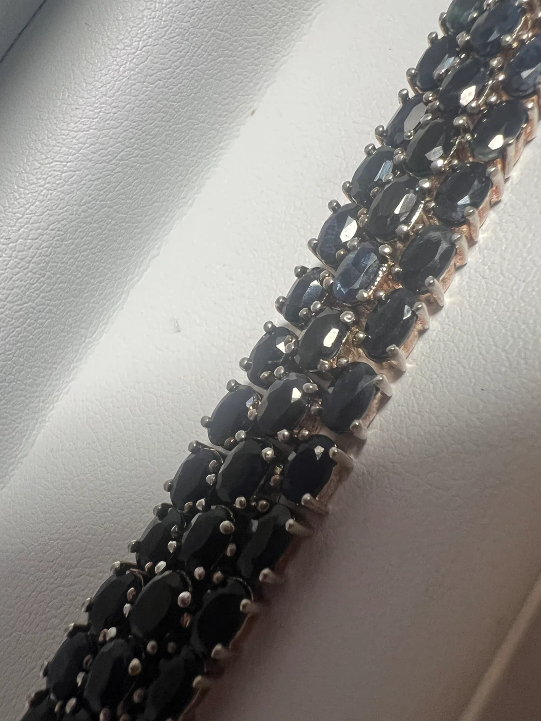 925  Blue Sapphire Triple Row Bracelet in Sterling Silver - 7.5" - photo 3