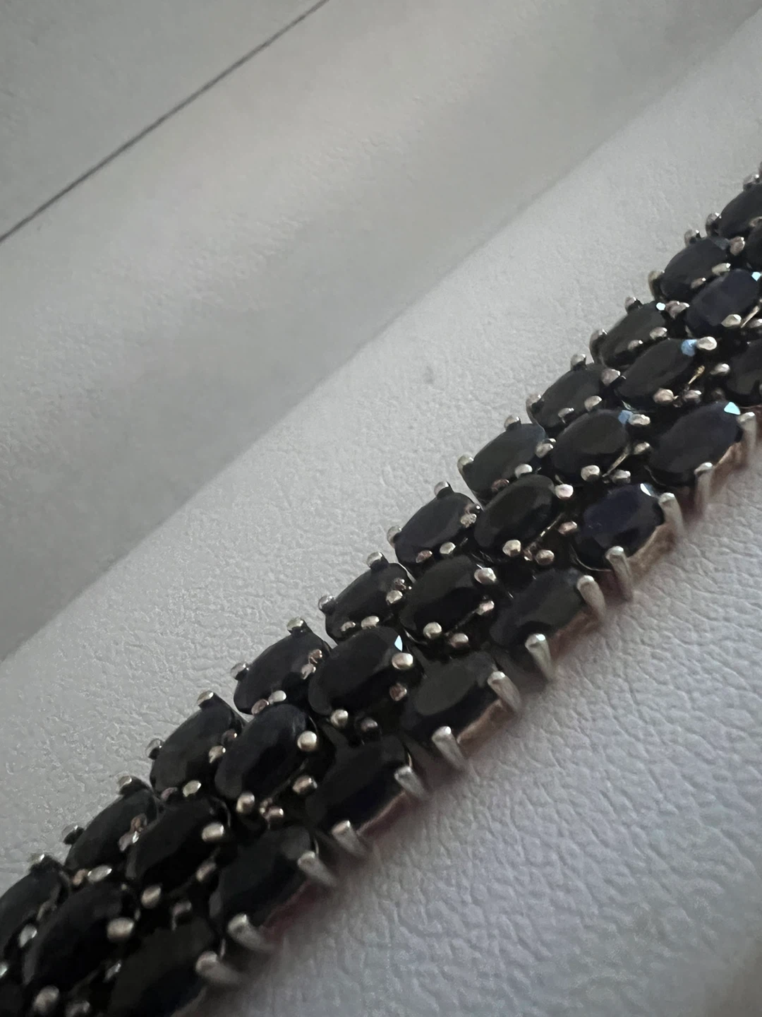 925  Blue Sapphire Triple Row Bracelet in Sterling Silver - 7.5"