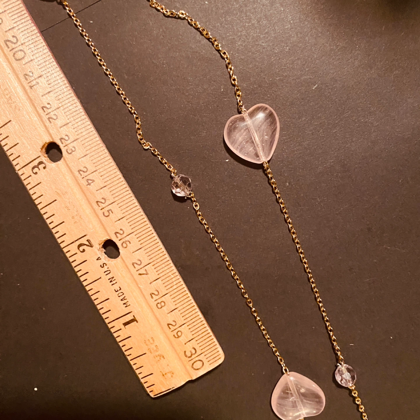 Gold Tone Necklace with Pink Heart Charms - photo 3