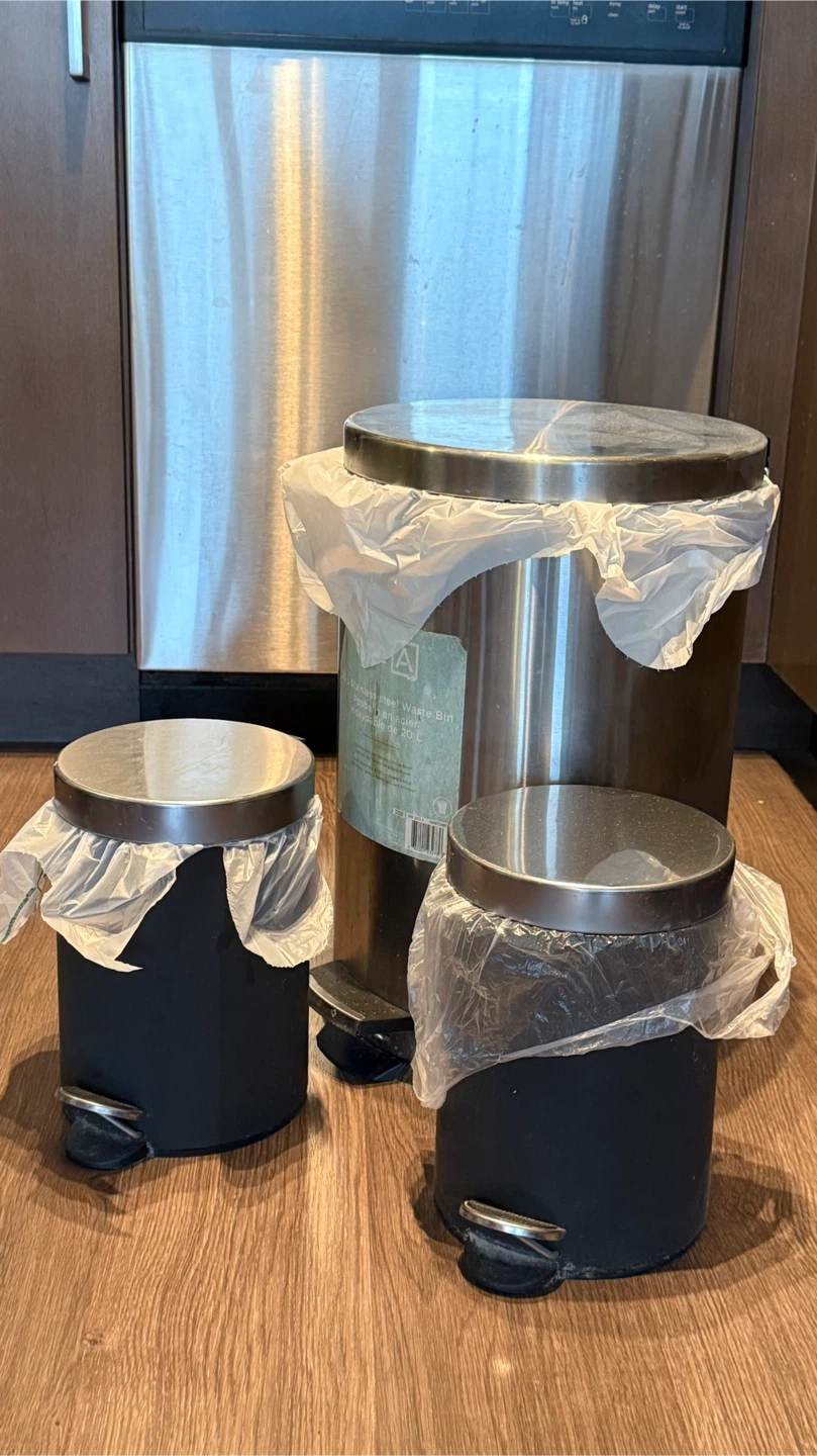 Set of 3 Stainless Steel Pedal Waste Bins