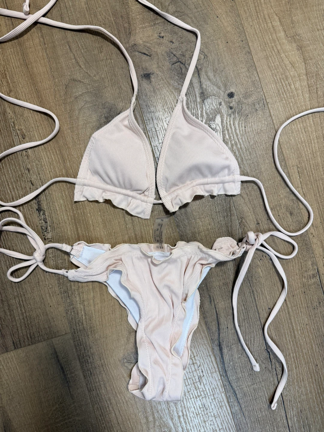 SHEIN light Pink Ribbed Bikini Set