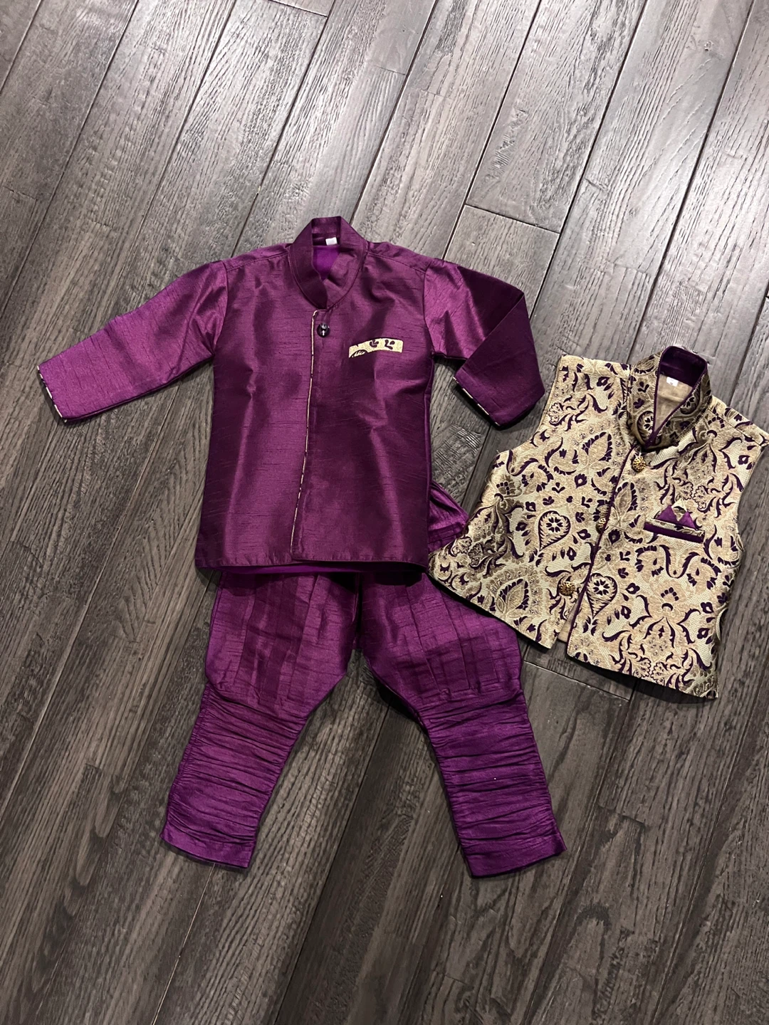 Kids' Purple Kurta Pajama Set with Vest - Size 0